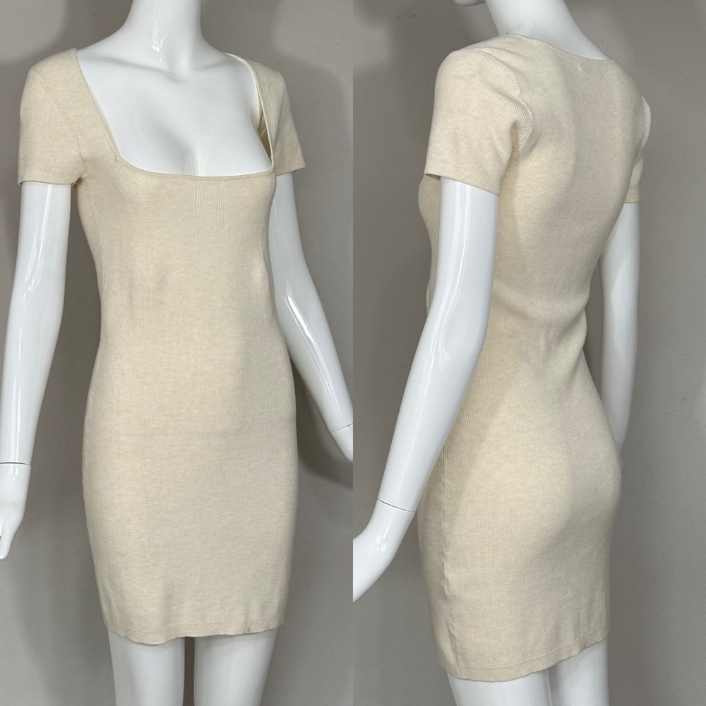 NWOT Aritzia Babaton Emerge Mini Dress Heather Birch Knitted Bodycon Size Medium